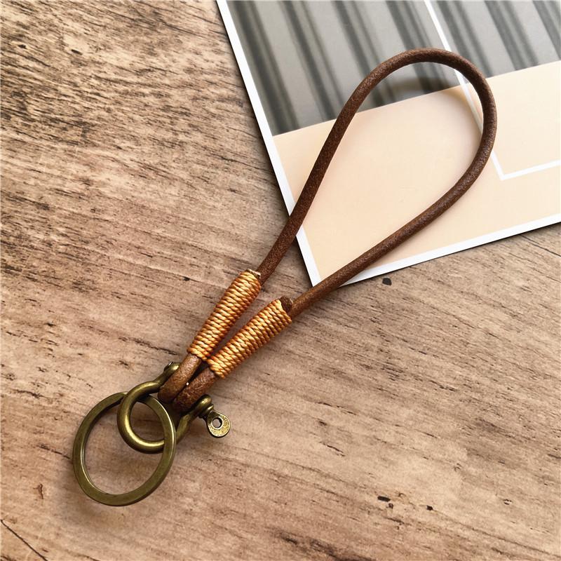 Keycord Genuine Leather Keychain Accessories Bronze Keyring Lanyard Simple Key Lanyard Vintage Keychain for Cell Phone Chain