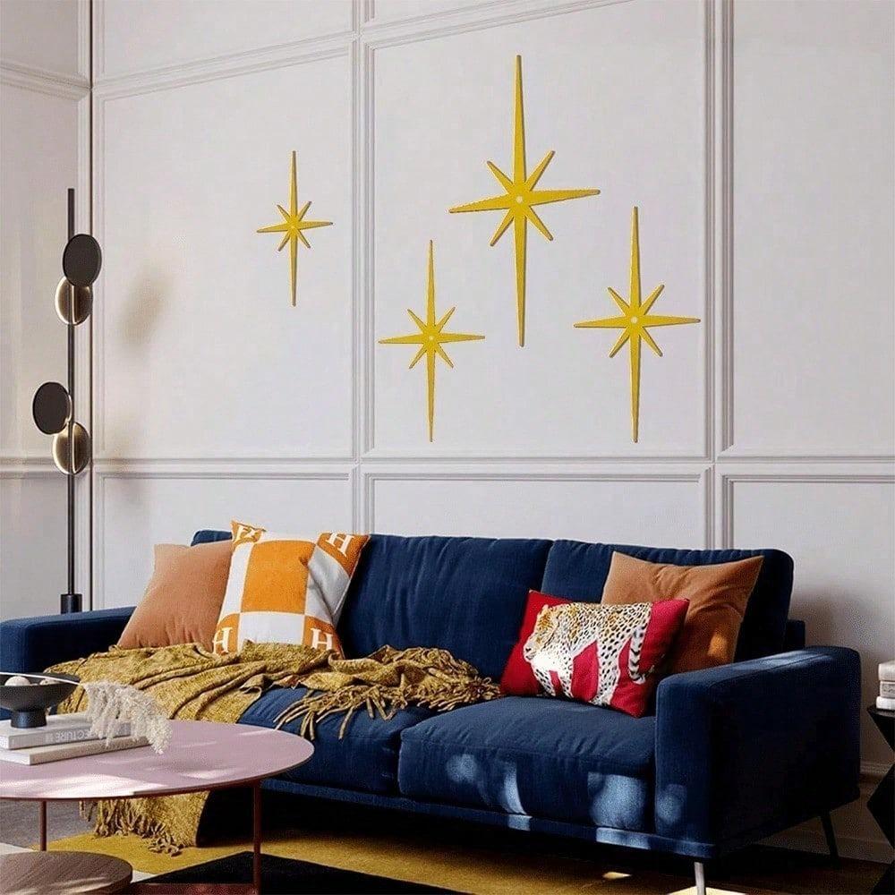 

4PC Metal Star Wall Art Sculpture Home Decor Christmas Halloween Gift TY6530-02-gold різнокольоровий