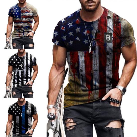 Herren Bluse Amerika Flagge Gedruckt Hautfreundliches Polyester Lässig Kurzarm T-Shirt Tops für den Alltag