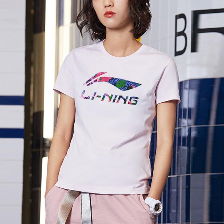 Li Ning Printed Logo Round Neck Short Sleeve T-Shirt Women Tops White AHSR706-1