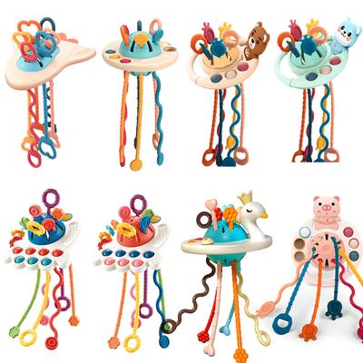 Entwicklung Baby Rassel Beißring Spielzeug Montessori Silikon Pull String Spiele Baby Spielzeug 1 Jahr Zahnen Spielzeug Für Babys 6 12 Monate