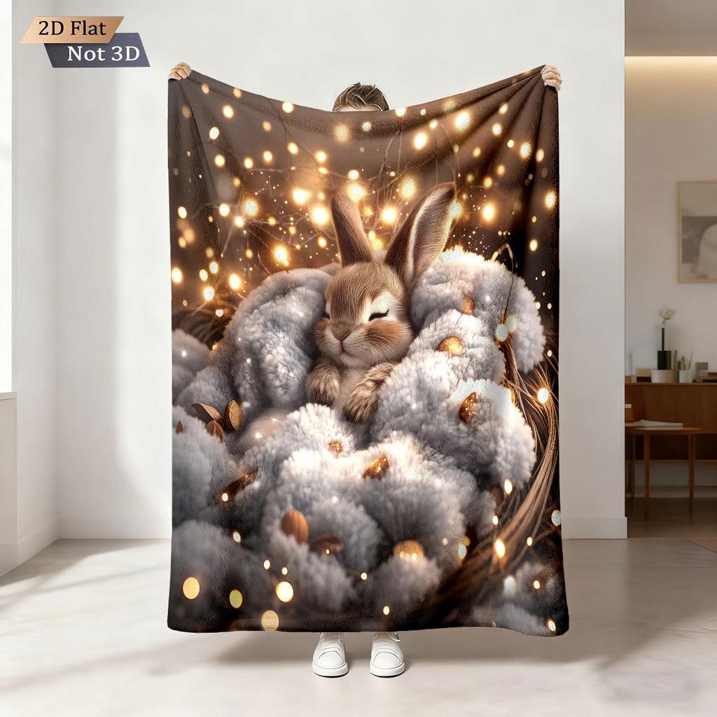 Easter Bunny Printed Cozy Fluffy Flannel Blanket for Home Living Sofa Chair Room Bedroom Decor for Family Birthday Gift