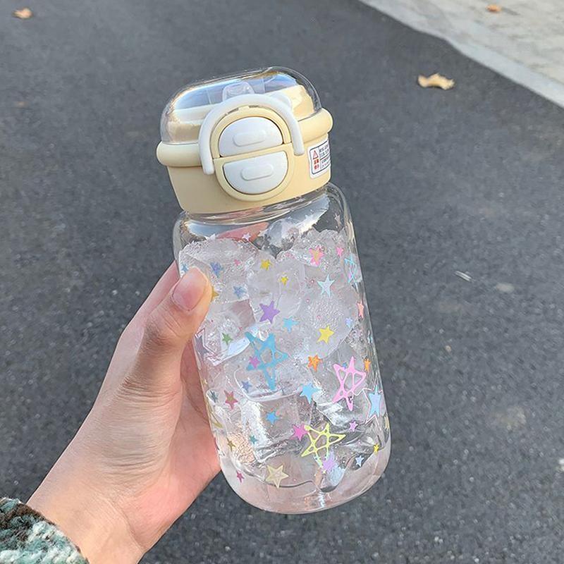 Cute Water Bottle With Straw Portable Plastic Pop-Up Cover Water Cup For Kid Kawaii Bottle Water Leak-Proof Cute Drinking Bottle
