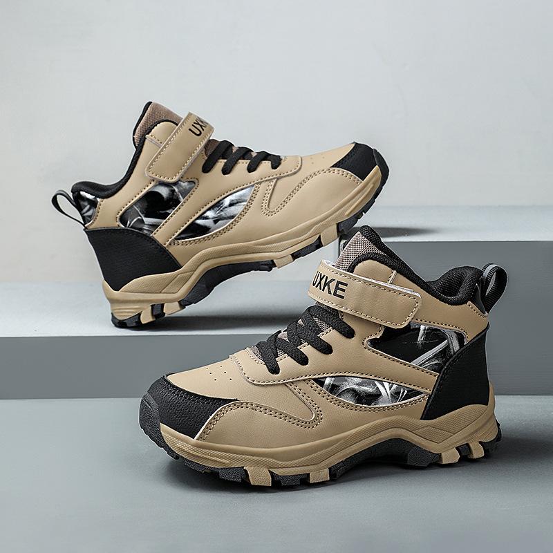 Children's sports shoes spring new leather wear-resistant boys high-top running shoes medium and large children's non-slip shock-absorbing casual sho