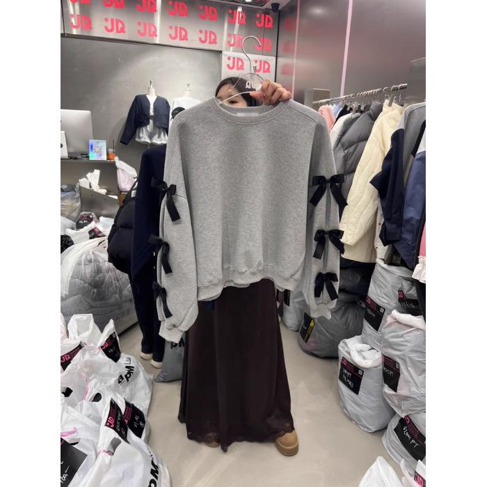 Spring 2024 Women's Bow Round Neck Loose Sweatshirt - Versatile & Stylish