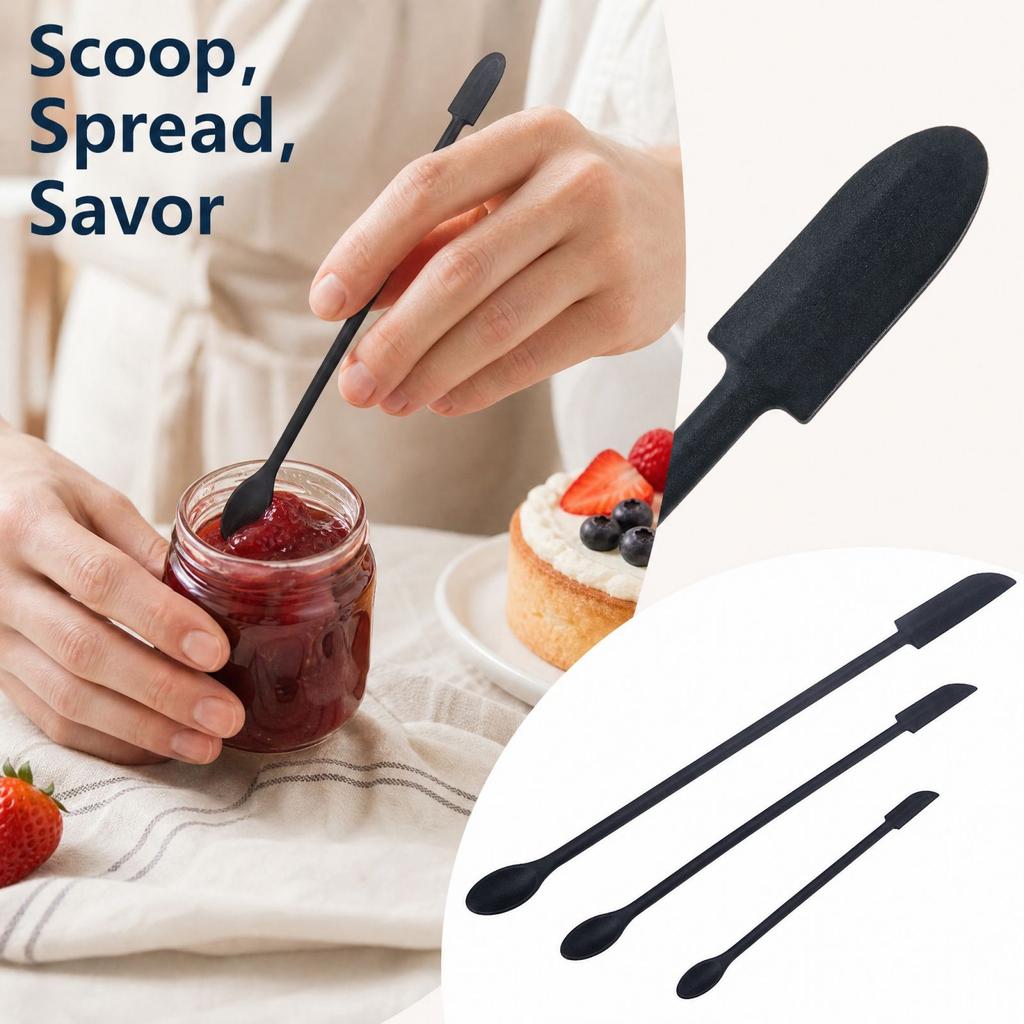 3-Piece Silicone Spatula Set with Pointed Scraper for Baking and Spreading