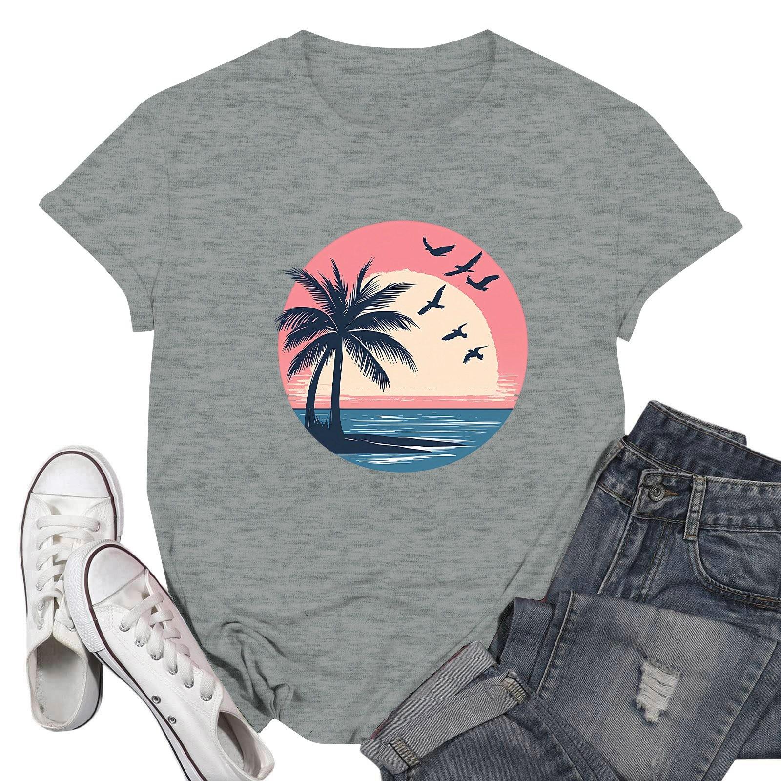 

Женские модные повседневные пуловеры с короткими рукавами и круглым вырезом с принтом S