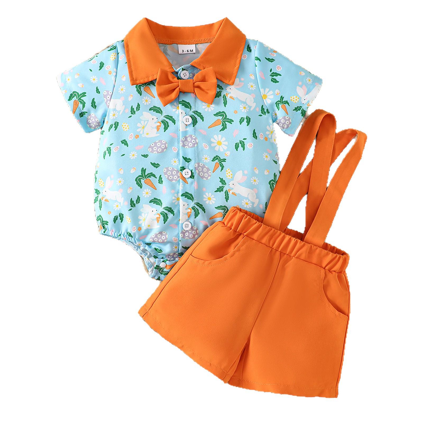 Spring/Summer Infant & Toddler Boys Cartoon Rabbit Short-Sleeve Romper Set 18-24 Months светло-синий