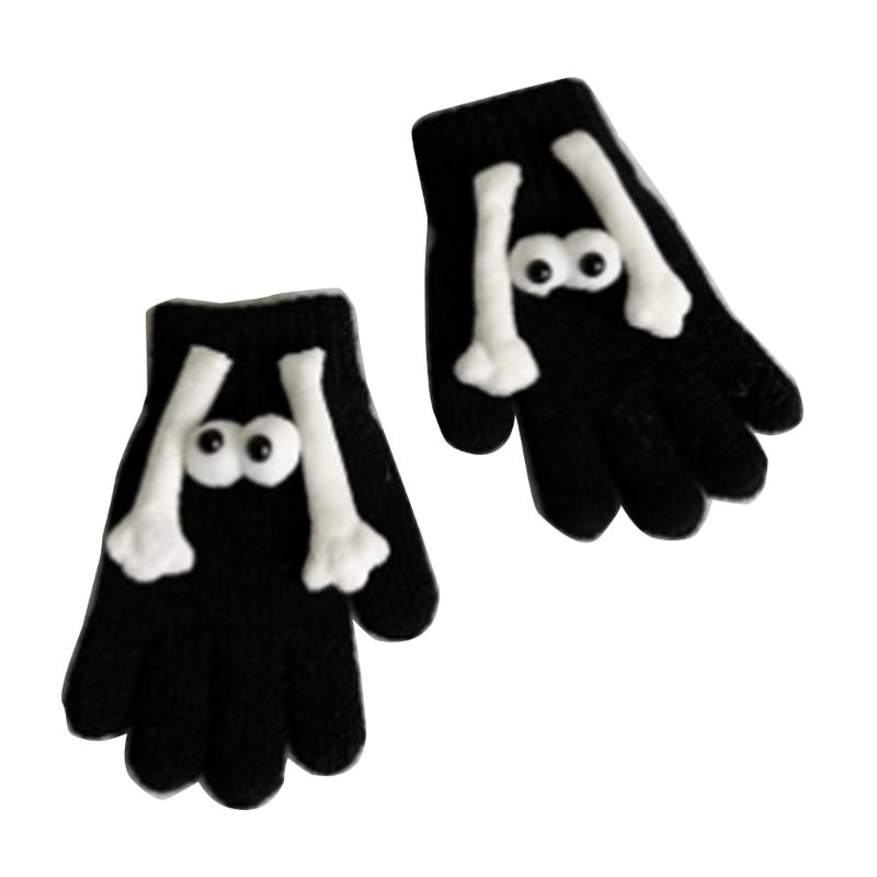 

Lovely Children s Couple Gloves Magnetic Connection Mittens Cartoon Baby Knitted Gloves Split Finger Gloves for Winter 1 чёрный