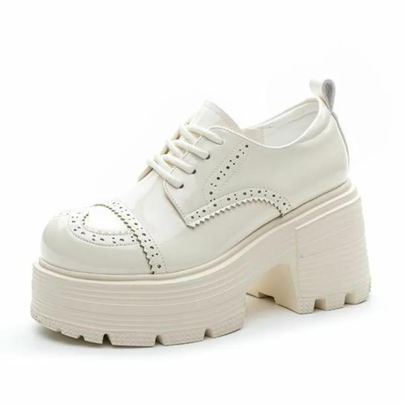 

9CM Genuine Leather Booties Autumn Female Women Boots Casual Spring Pumps Mary Jane Platform Wedge Flats Breathable Shoes 34