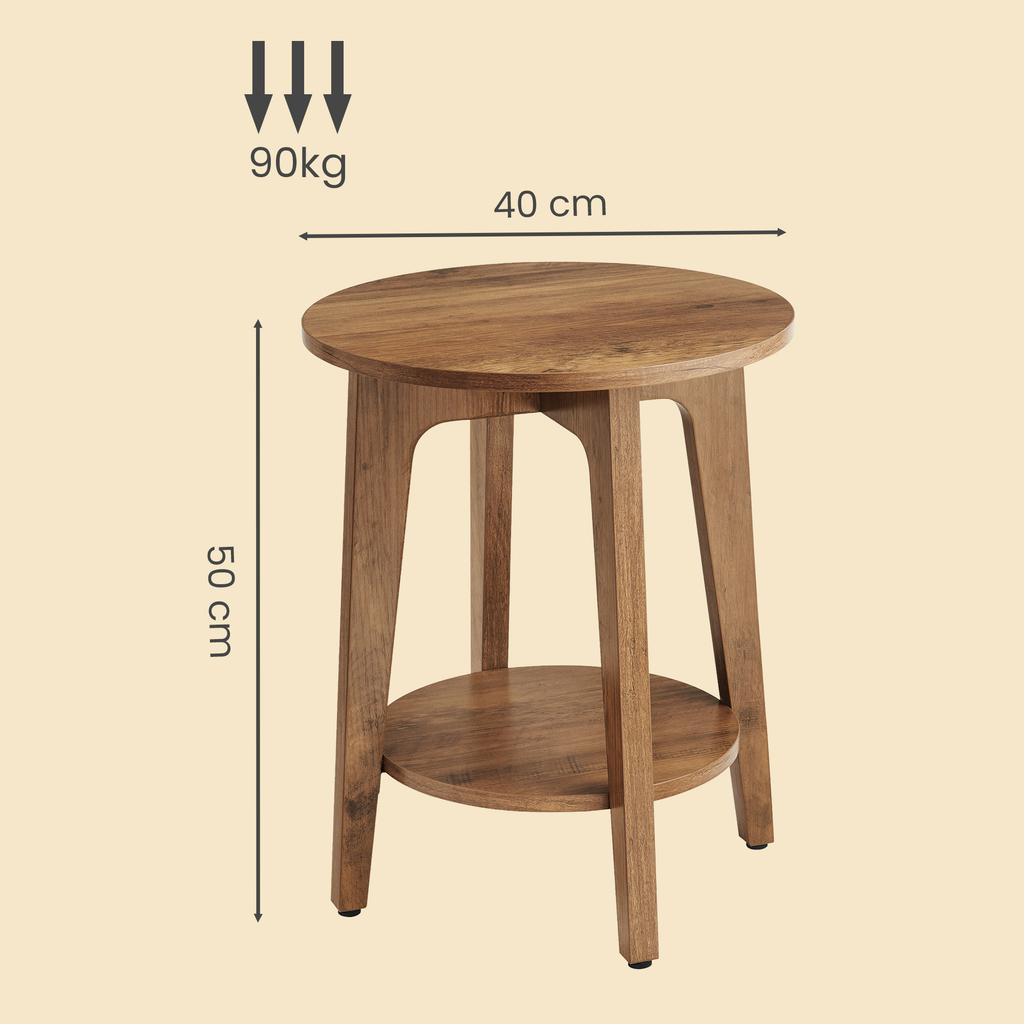 VASAGLE Maezo Kollektion - Beistelltisch mit unterem Regal, Moderner Stil, Nachttisch, Sofaecke, für kleine Räume, Wohnzimmer, Honigbraun