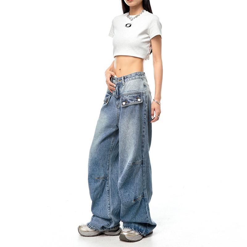 

2025 Spring Retro High Street Wide-Leg Jeans for Men and Women Medium