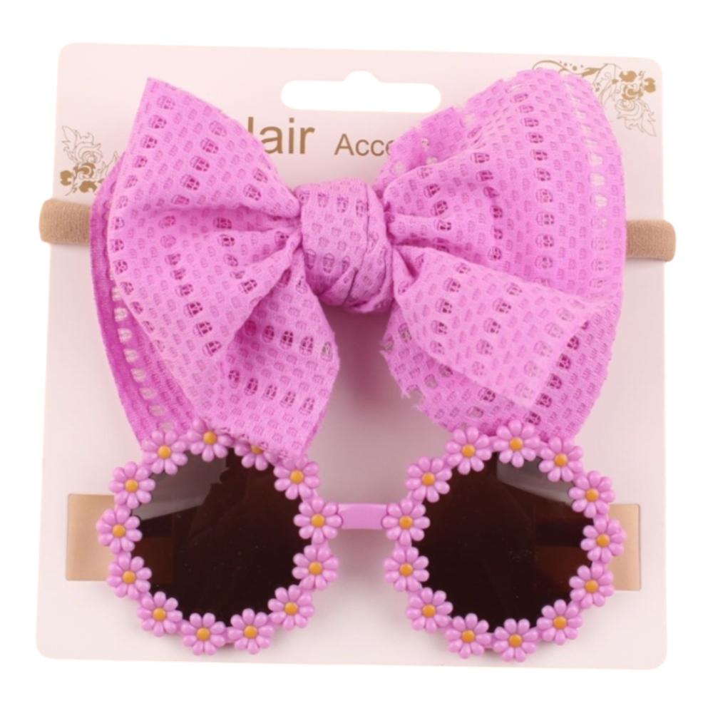 2Pcs/Set Soft Elastic Children Bowknot Headband Cotton Wide Baby Bows Turban Solid Color Kids Sunglasses Set Photography Prop
