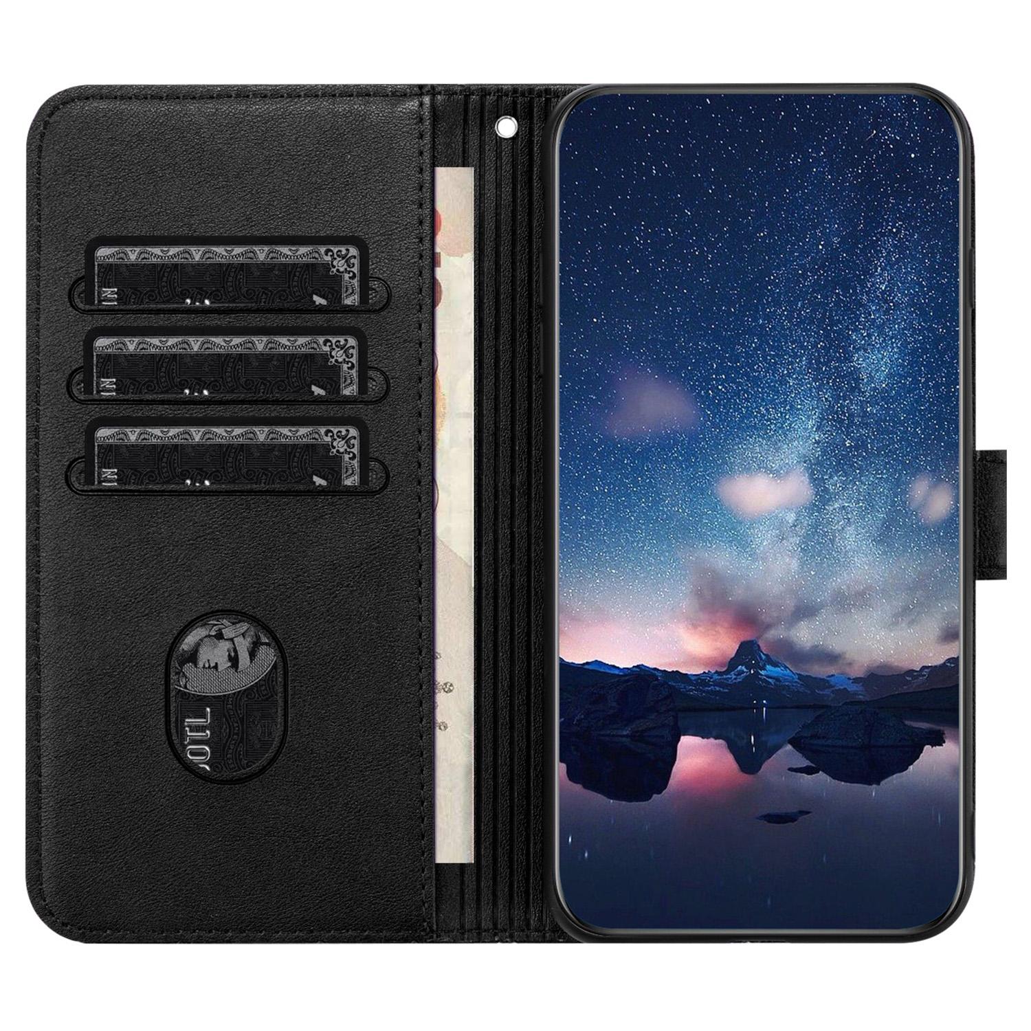 

For Google Pixel 8 Leather Case Tree Bird Imprint Flip Stand Wallet Phone Cover Black