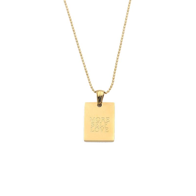 Fashion 18K Titanium Steel Collarbone Chain Women'S High Sense Diy Glossy Letter Square Brand Pendant Necklace