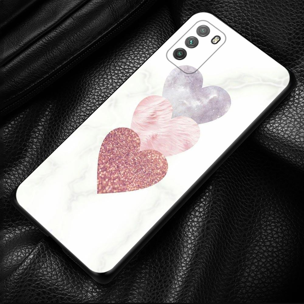 Gold Rosa Rose Glitzer Herzen Hülle Für Xiaomi Mi Poco X3 Pro F3 X3 GT M3 X3 NFC F1 M3 Pro 5G F3 GT Schwarze Hülle Coque Shell