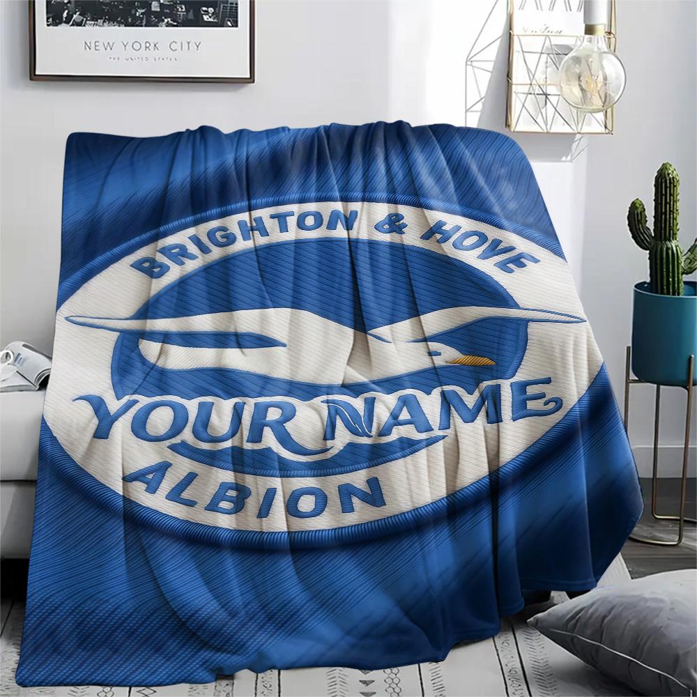 1PC Brighton Hove Albion Custom Name Patterned Flannel Blanket Suitable For All Seasons For Home Decor Warmth And Comfort Gifts Holiday Present