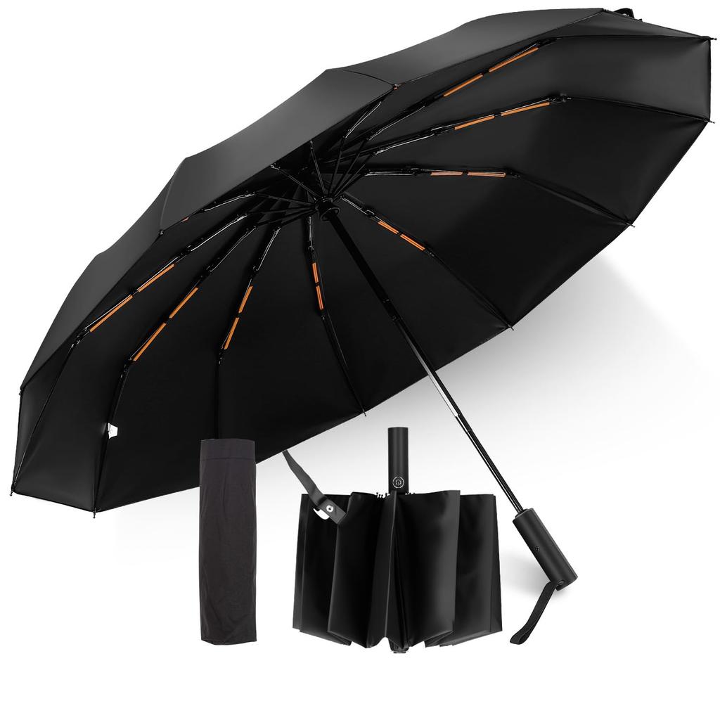 New for 2025 12 Double Folding Umbrella with Automatic Durable Strong Wind Super Folding Parasol for Sun and Rainy Season Typhoon UV Storage Pouch