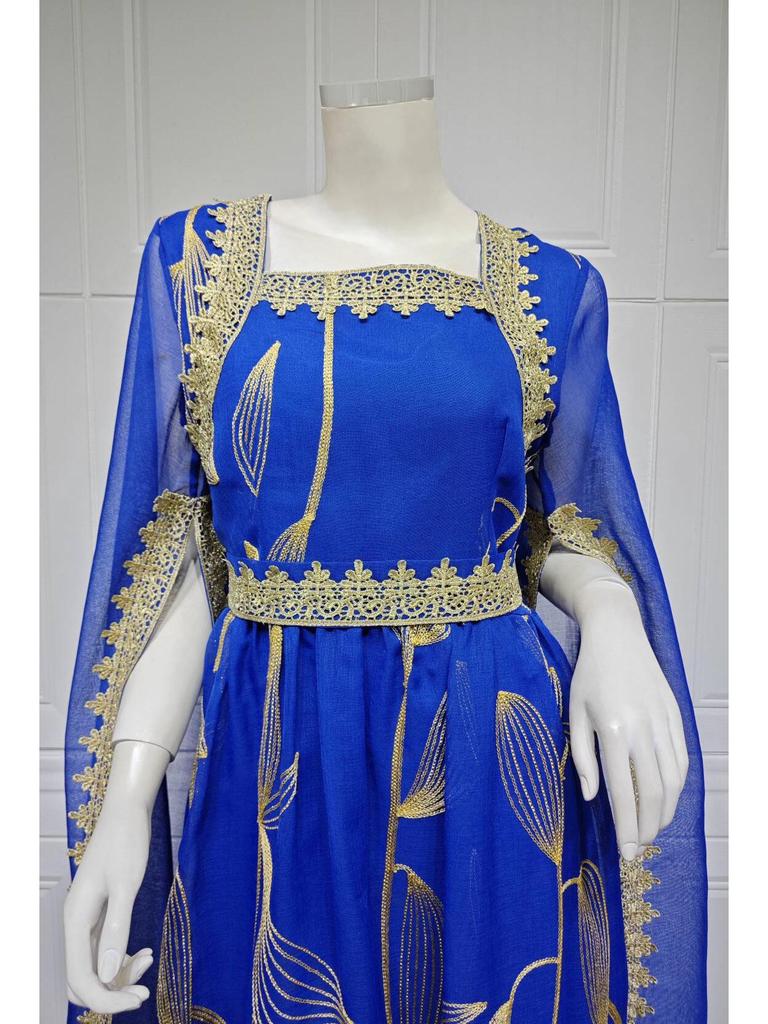 Women's Floral Embroidered Muslim Robe Dress - Oman & Dubai Style