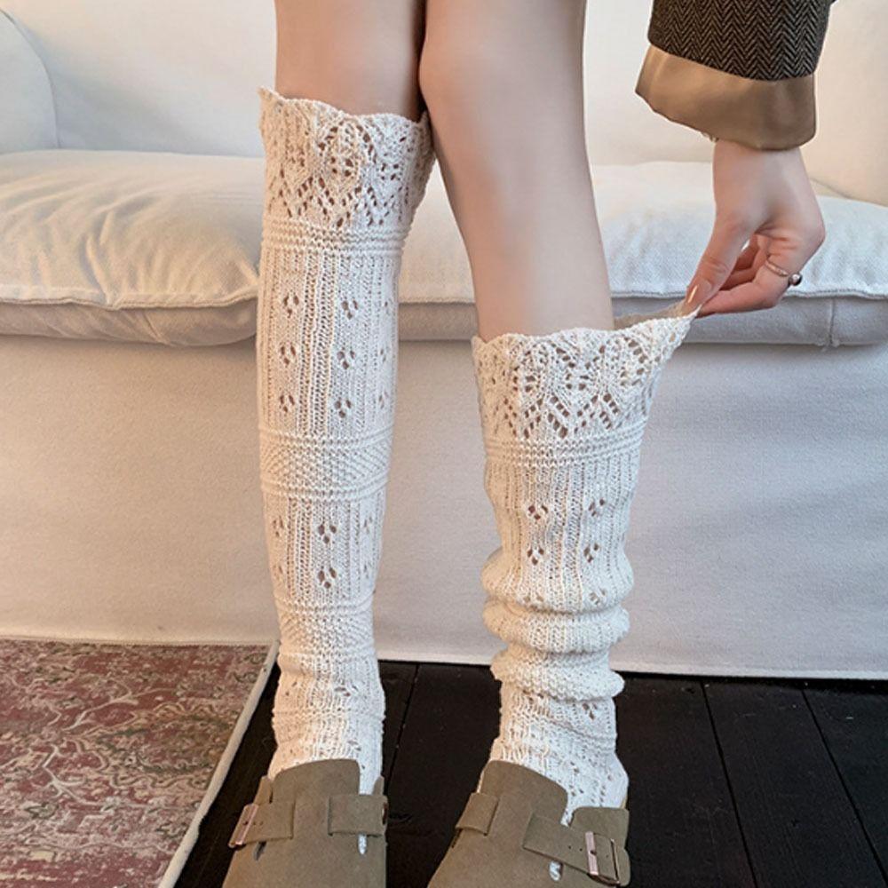 New Knitted Hollow Calf Socks Warmth Harajuku Street Stacked Long Tube Socks Breathable Casual Mid Tube Socks Women Girls