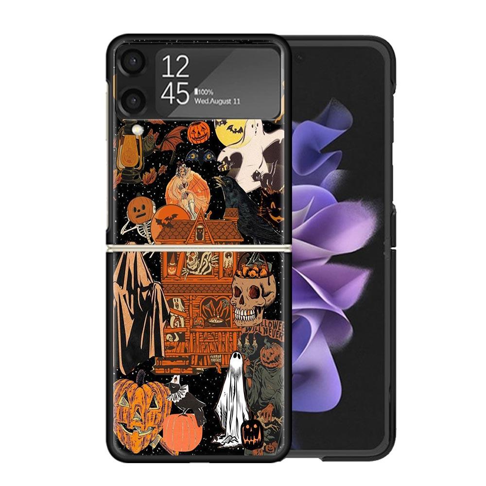 Halloween Fall Art Witch Cat Clear Phone Case For Samsung Z Flip 7 6 5 4 3 Galaxy ZFlip7 ZFlip6 ZFlip5 ZFlip4 ZFlip3 5G Print Co