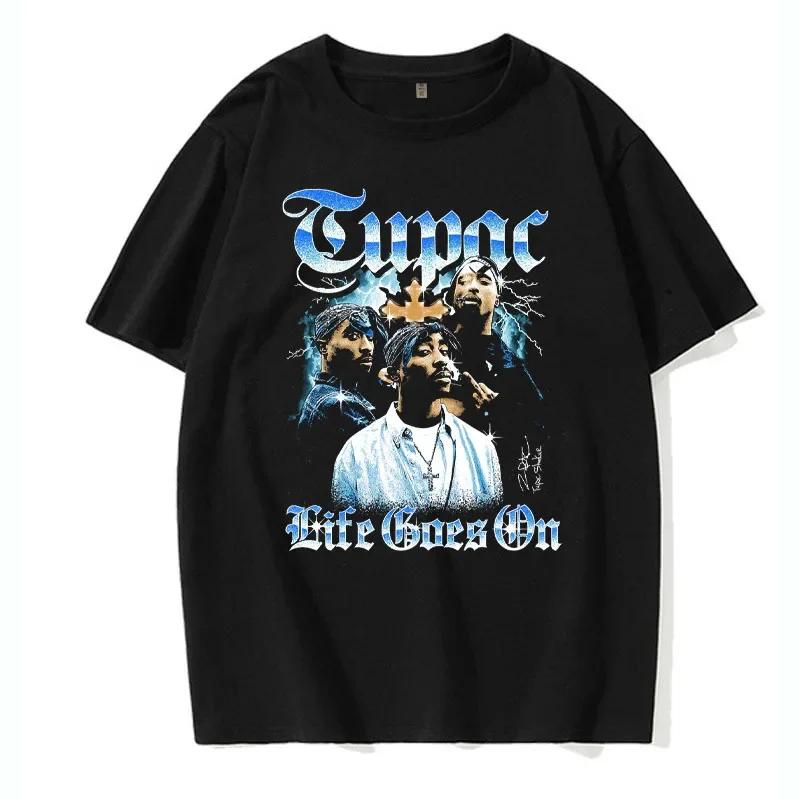 Men s Short Sleeved Fashion Rap Singer Tupac 2Pac Printed Top Harajuku Printed T-shirt Casual Basic O-neck T-shirt - Men s Su... S разноцветный