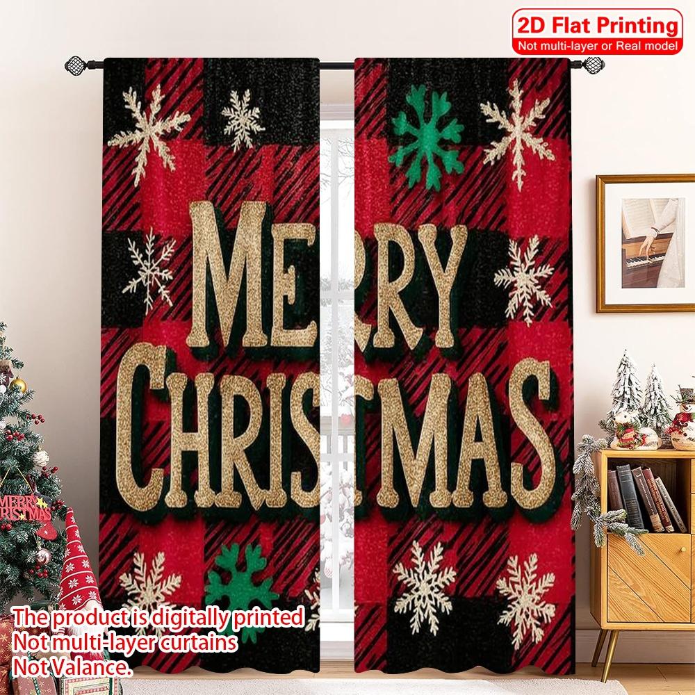 

Set Of 2 Flat Printing Merry Christmas Party Curtains Fabric Without Electricity Family Decoration Perfect Curtain Polyester W100*H70(CM)-Grommet top&1PCS