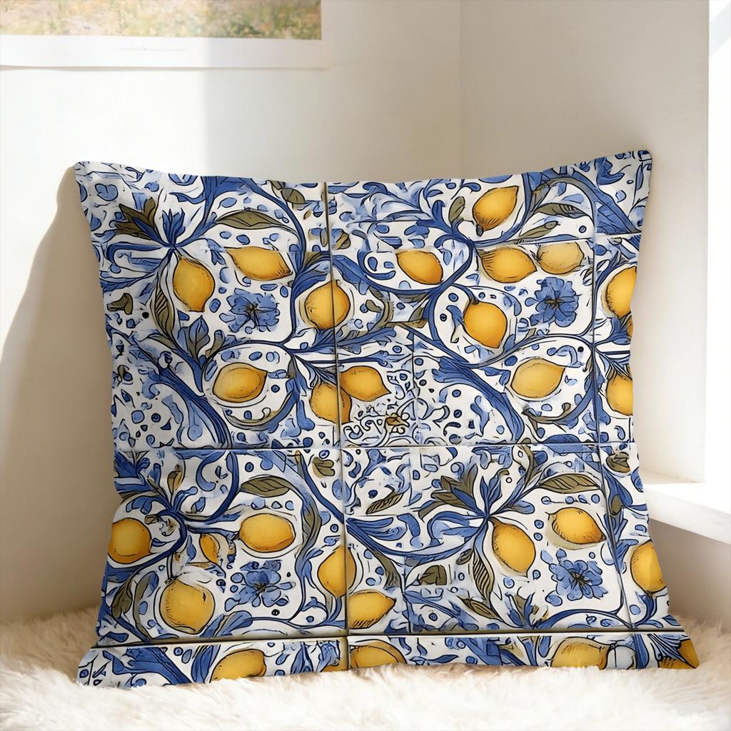 Lemon and Blue Pattern Pillow Case Soft Pillow Cover For Sofa Car Home Decor Novelty Cushion Cover
