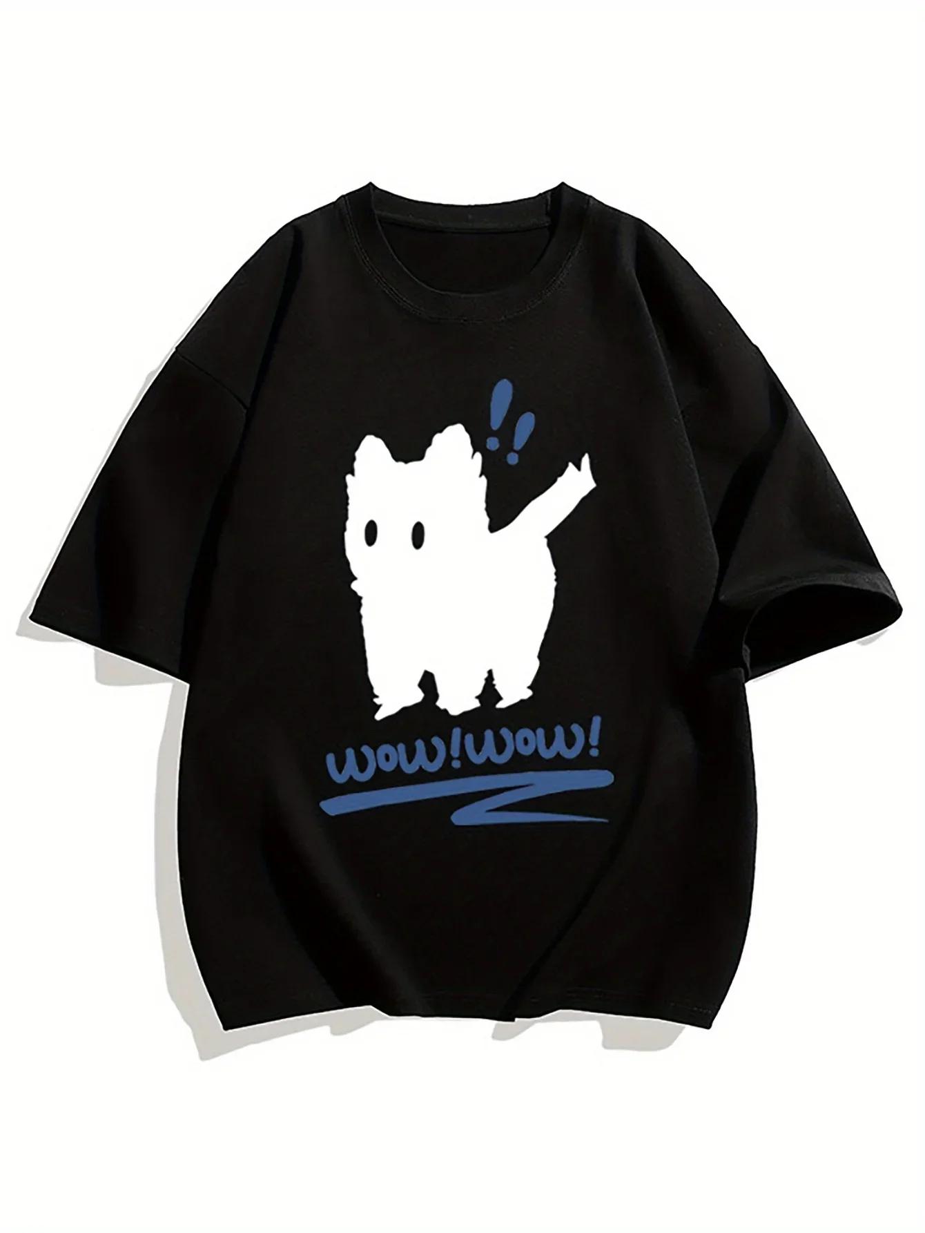 

Cute Short Sleeve Tshirt Cute Westie Dog Print Crew Neck Tee Minimalist Puppy Silhouette Graphic Casual Streetwear Top Unsex 4XL