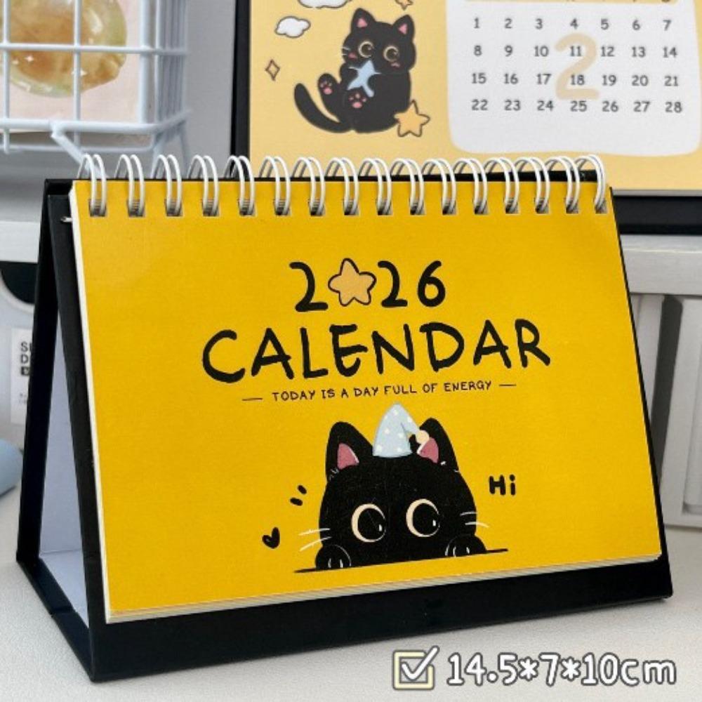 2026 Desk Calendar Coil Portable Mini Calendar Cute Cat Schedule Planner Office School Supplies Cartoon Desktop Decoration