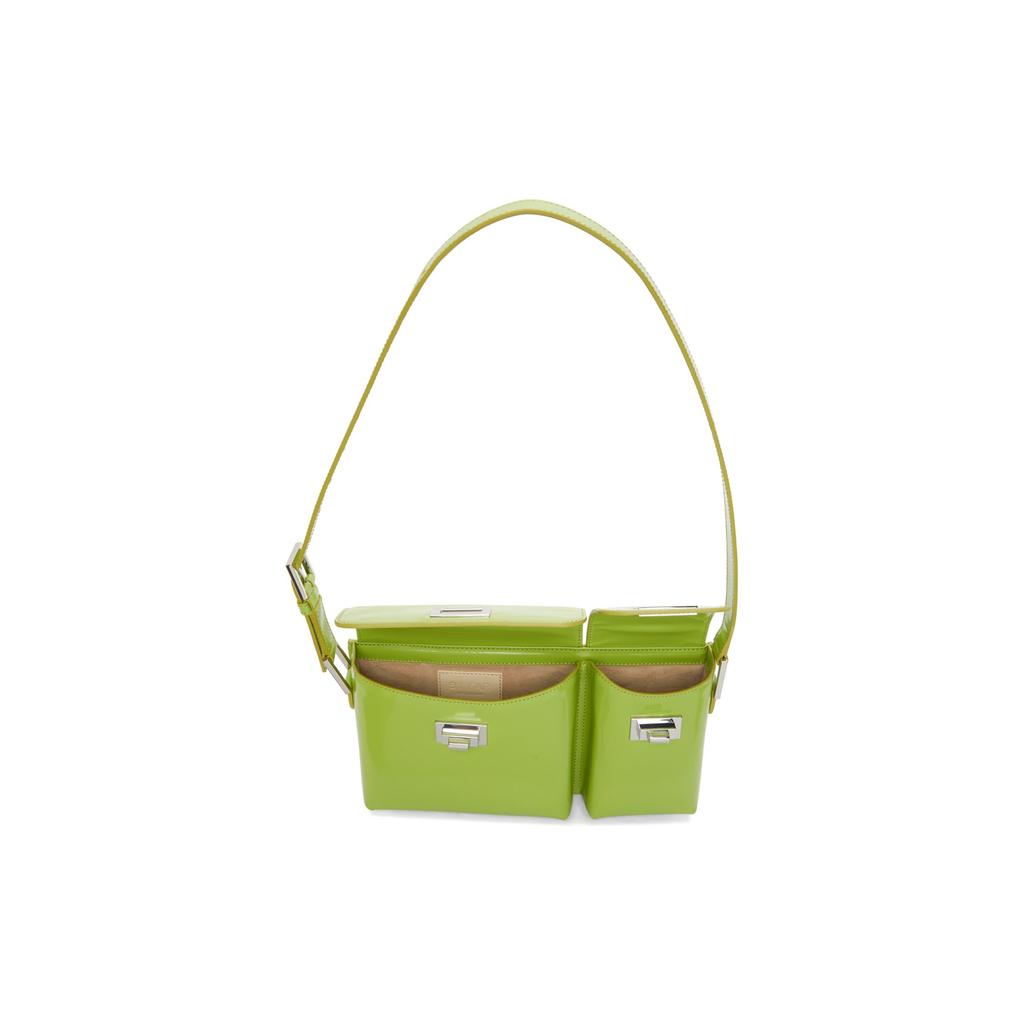 By Far Borsa Sottobraccio in Pelle Lucida Billy Vintage Borsa a Mano a Spalla tipo Baguette Borsa da Donna Regolare Verde Avocado 20SSBLYSLMWMED
