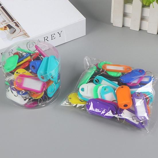 50Pcs Key Tags Bright Colors Plastic Waterproof Writable Hotel Key Organizer with Detachable Metal Rings Crack-resistant Key Labels