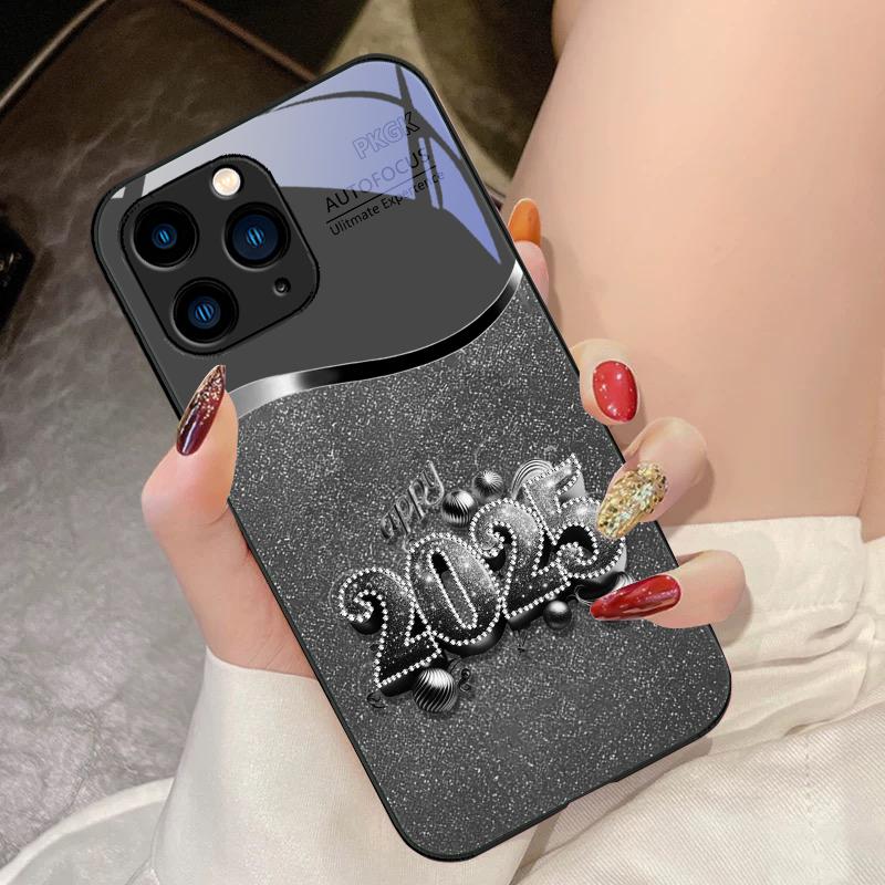 Colorful New Year 2025 For IPhone 16 Pro Max 15 Pro 14 13 12 Mini 11 XS Max XR 7 8 Plu SE 2022 Tempered Glass Phone Case