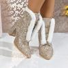 Basic Glitter Women's Spring and Autumn New Temperament Fashionable and Casual Outer Wear Front Lace-up Hairy Middle Boots Women