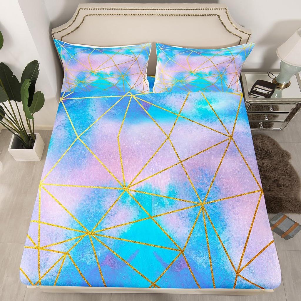 Simple And Gradual Change Purple And Blue Mattress Three-Piece Digital Printing Mattress Bedding Set Adult Children