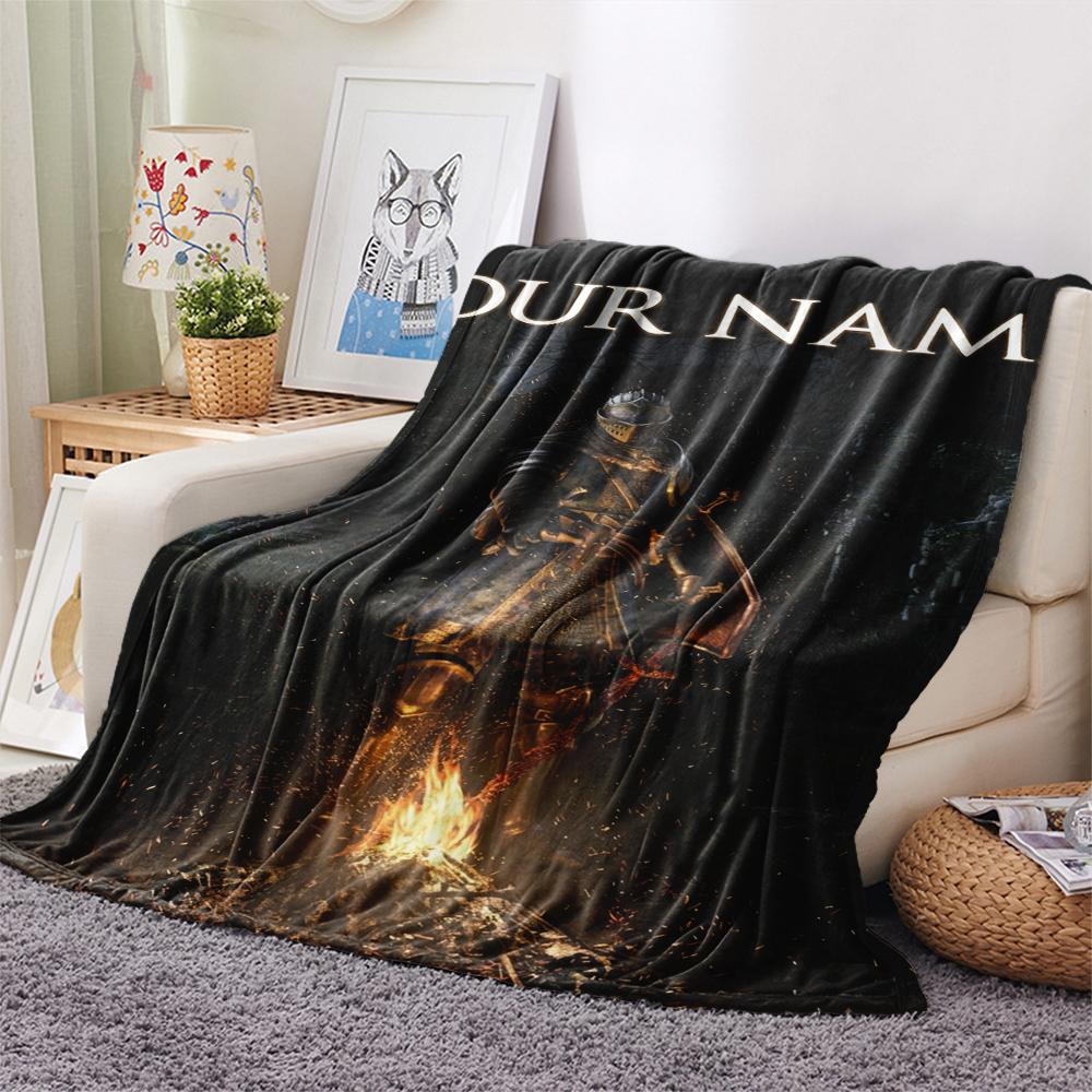 1PC Custom Name Dark Souls Patterned Flannel Blanket Suitable For All Seasons for Home Decor Warmth and Comfort Gifts Holiday Present_xia