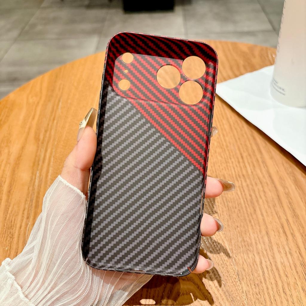 Slim Carbon Fiber Kevlar Texture Hard Plastic Phone Case For iPhone 17 Air 16 15 14 13 12 11 Pro Max Plus Shockproof Armor Cover