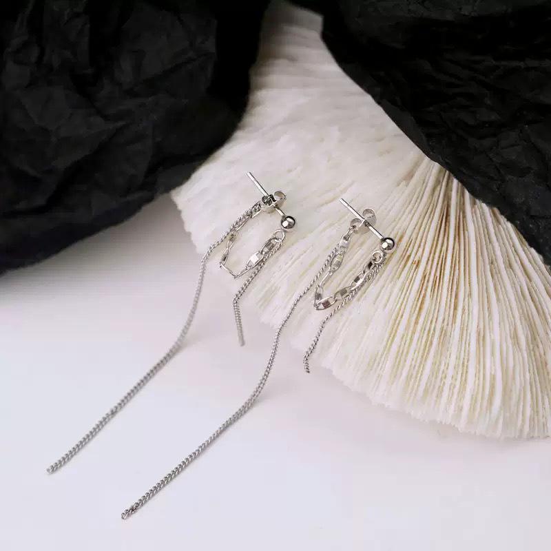 Beixi S925 Sterling Silver Korean Long Tassel Chain Earrings 925 Silver