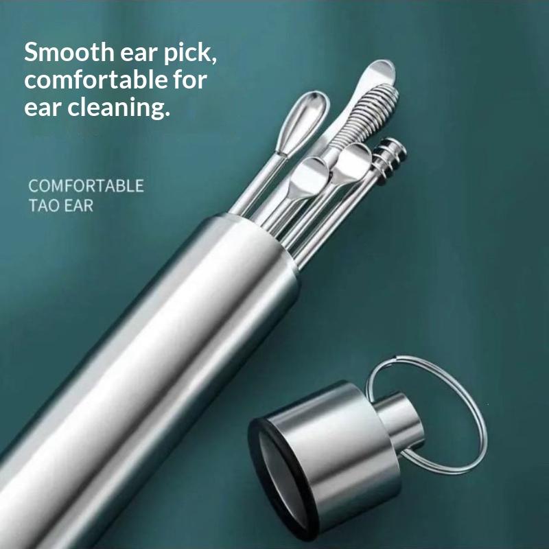 6Pcs Portable Ear Pick Set Stainless Steel Ear Wax Remover Tools with Non-slip Handle for Daily Ear Cleaning Use
