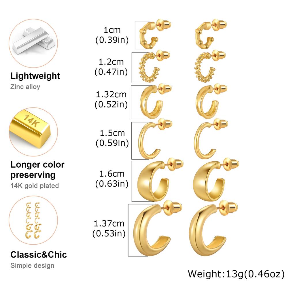 Vnox 6pairs /set Circle Hoop Earrings, Minimalist Smooth Earring Set For Women, Fashion Jewelry Gifts