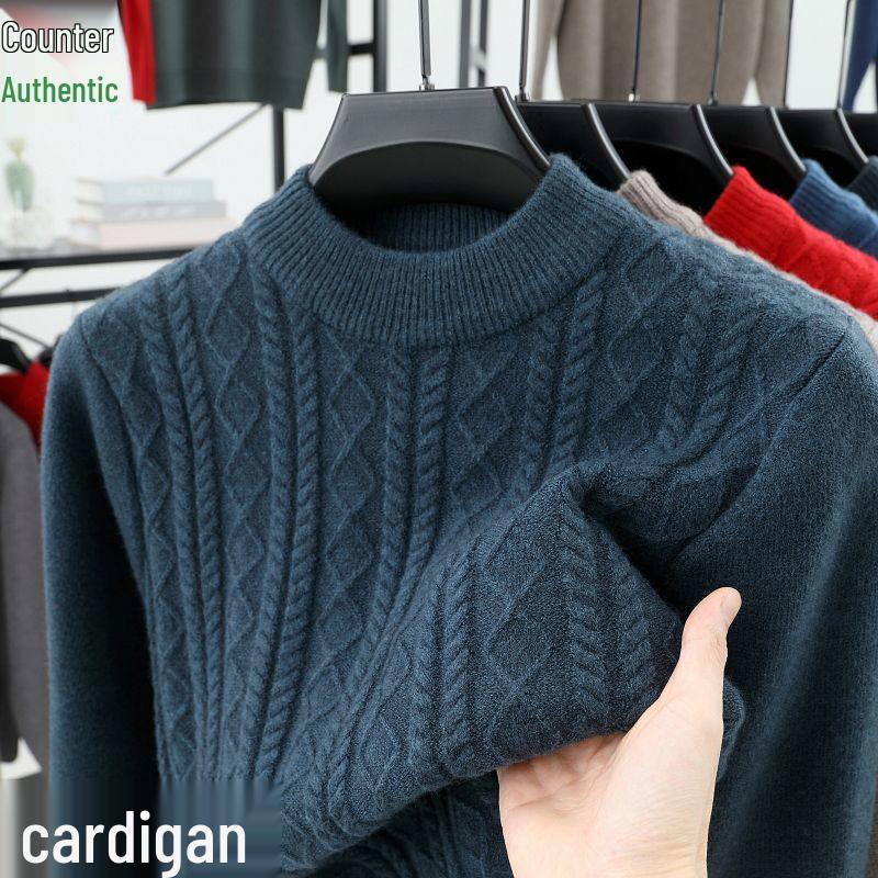 

Men s Genuine Wool Thickened Loose Fit Round Neck Sweater 180 (156-170 lbs) зелений/сірий колір
