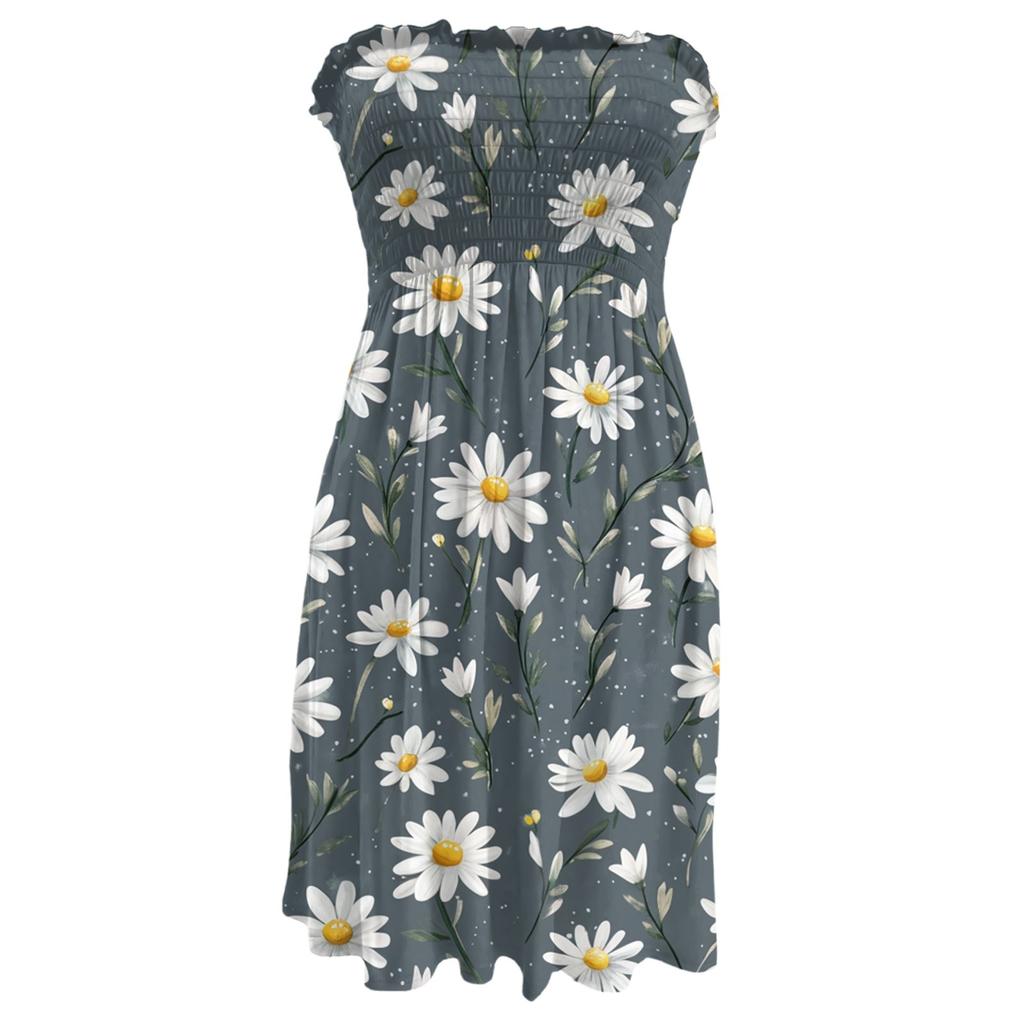 Modisches Damen Freizeit Tube Top mit Aufdruck Ärmelloses Kleid
