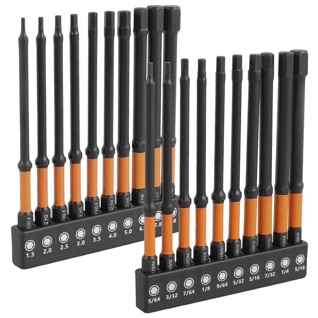 10/20PCS Magnetic Allen Wrench Drill Bit Set Metric & Imperial Impact Hex Head Screwdriver Bit Set 1/4 Inch Hex Shank Hex Bit