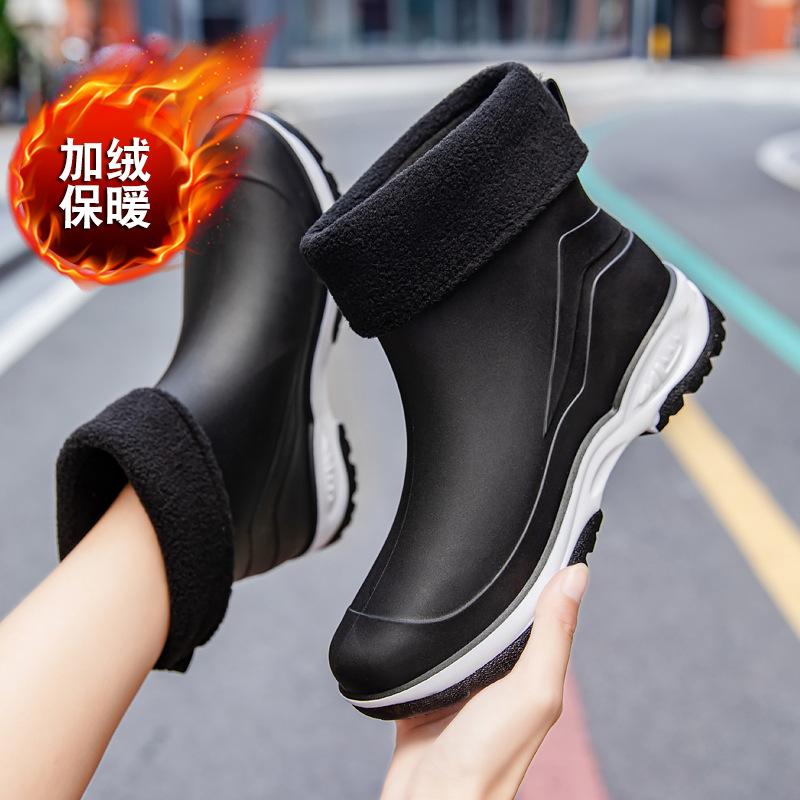 New Short Rain Shoes Women's Rubber Shoes Outer Wear Rubber Shoes Non-slip Water Boots Thick-soled Water Shoes Velvet Short Rain Boots