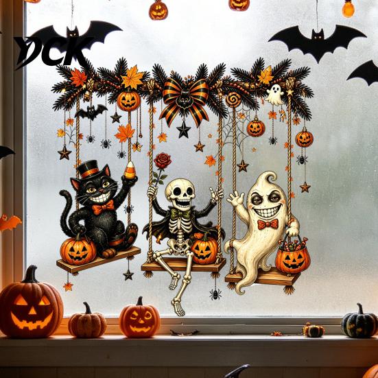 Easy Apply Home Decor Stickers Halloween Window Clings,PVC Waterproof Static Decals, Removable Festive Wall Stickers, Flexible Coverings Animals/Ghost