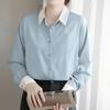 Yino Long Sleeve Collared Shirt Perfect for Spring Women's Two-Tone Blouse, Flattering, Slimming, Simple, Elegant, Casual, Commuting, Office, Formal,