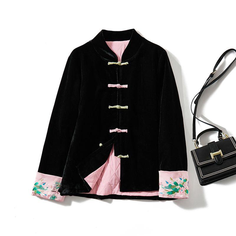 

Маленькая хлопковая одежда с ощущением текущей воды моста Цзяннань! Нежная женская золотая бархатная куртка с пряжкой, стеганая, с подвернутыми рукавами, верхняя одежда, зимняя, супер теплая Black XL(Recommend around 67.50kg)