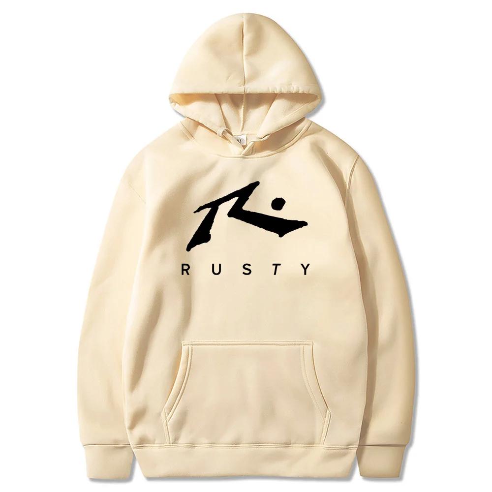 Men's sweatshirt with RUSTY logo kangaroo pocket casual flat design comfortable men's hoodie