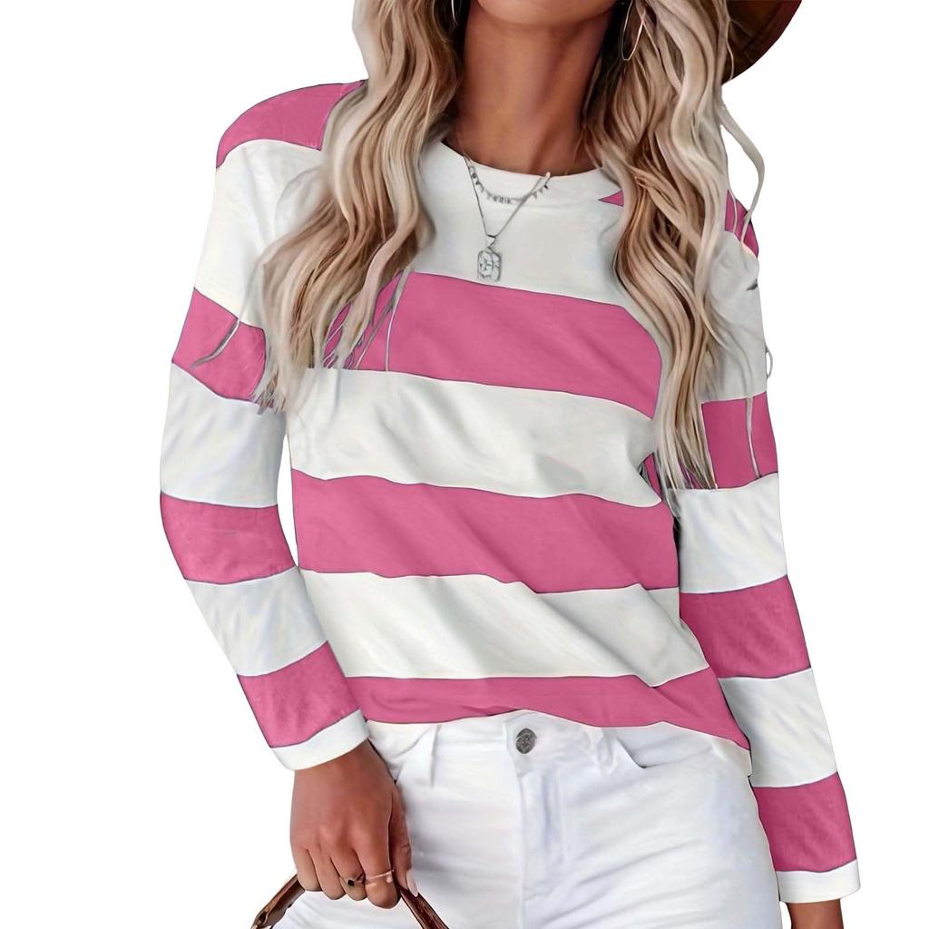 Fashion New Striped 3D Print T-Shirts Women's Casual Long Sleeve Round Neck T Shirt Pullover Harajuku Tees Tops Female Clothing