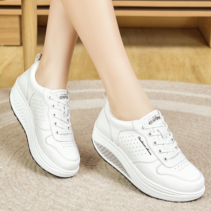 Damen Höhenvergrößerung Weiße Leder Keilsneaker Lässige Dicke Sohle Loafer Mädchenschuhe